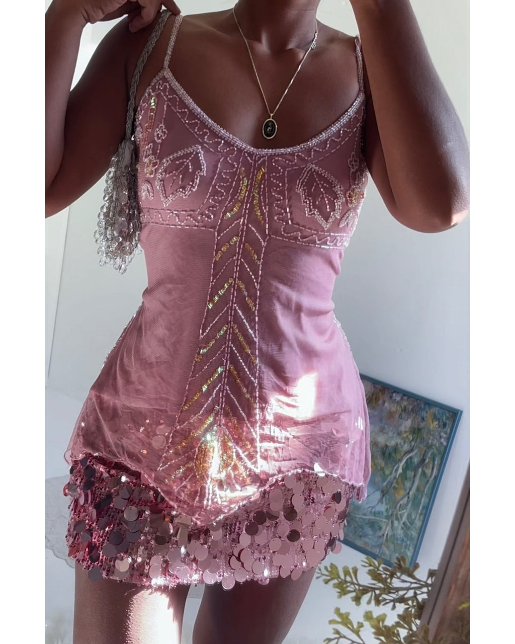 Mauve Beaded Mesh Fairy Top