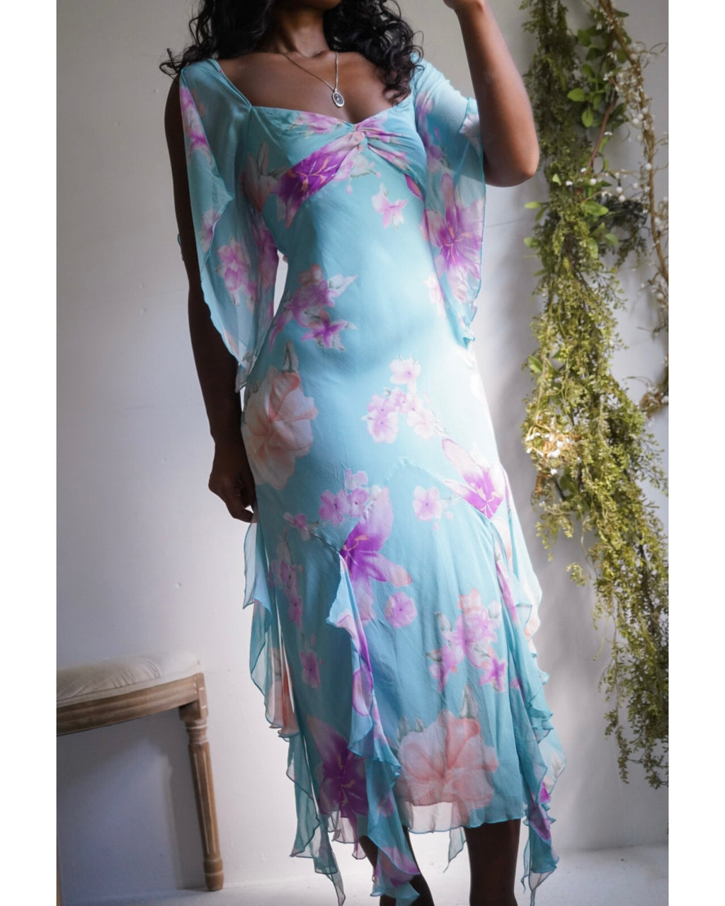 Rare Y2K Watercolor Floral Silk Fairy Dress