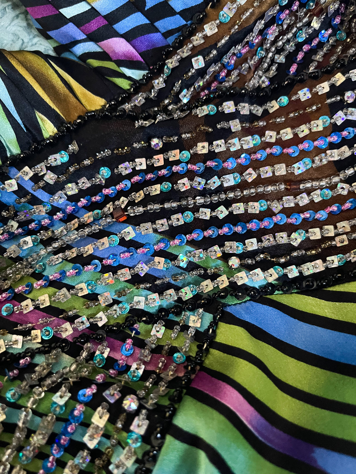 Rare Y2K Rainbow Abstract Animal Print Low Back Gown