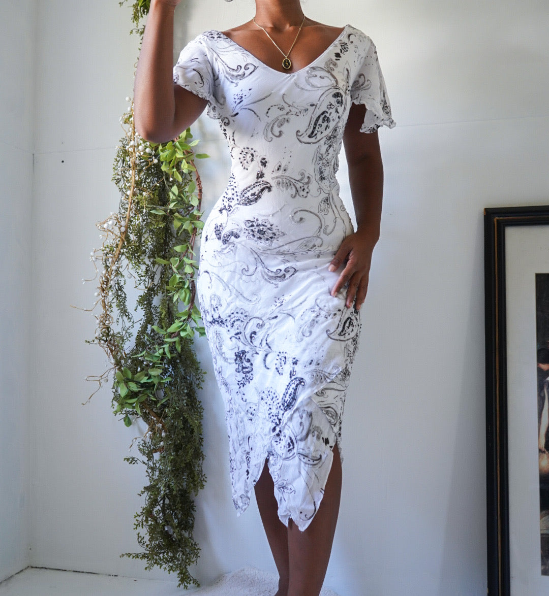 Monochrome Paisley Fairy Midi Dress