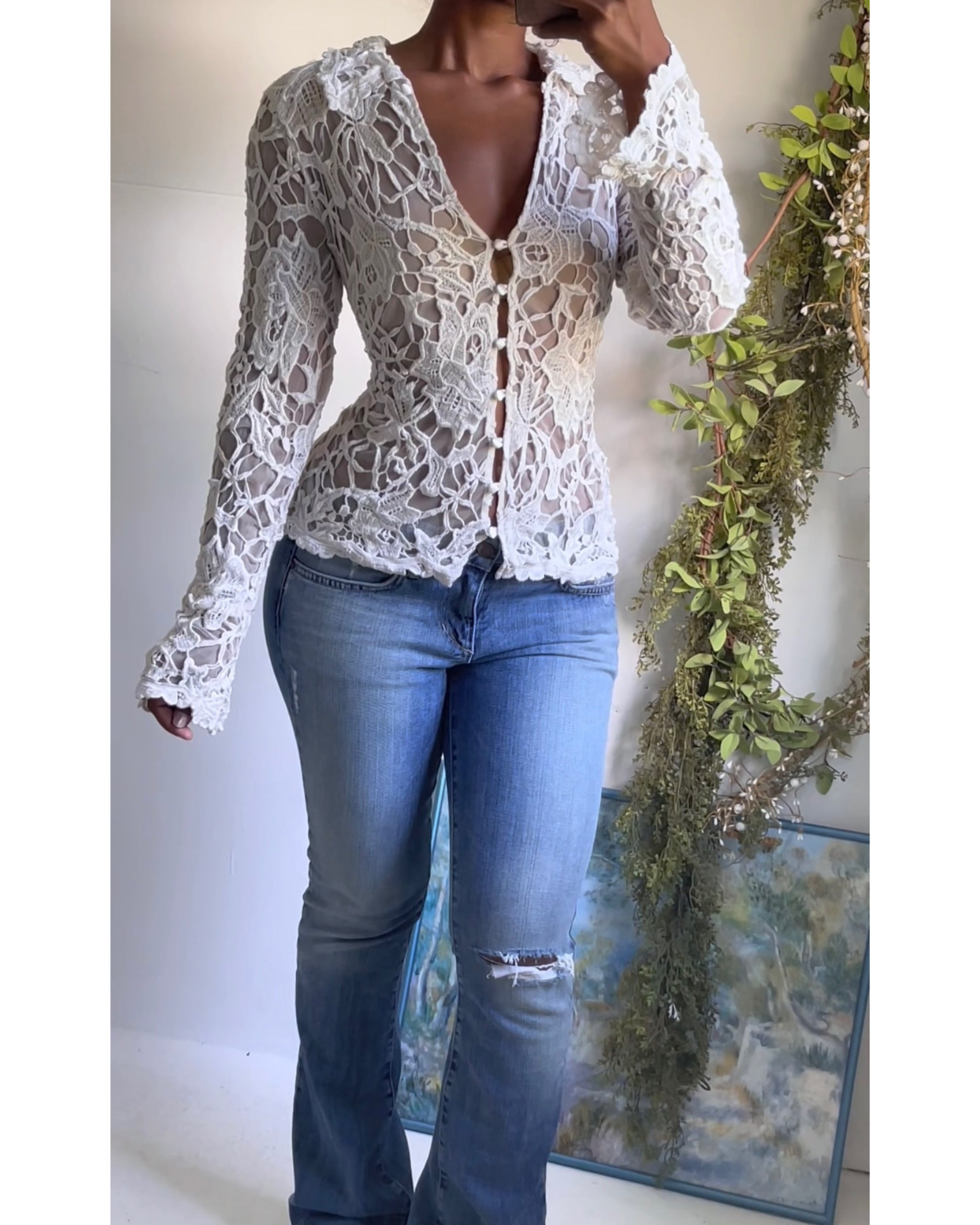 Rare Vintage 90’s Ivory French Lace Shirt
