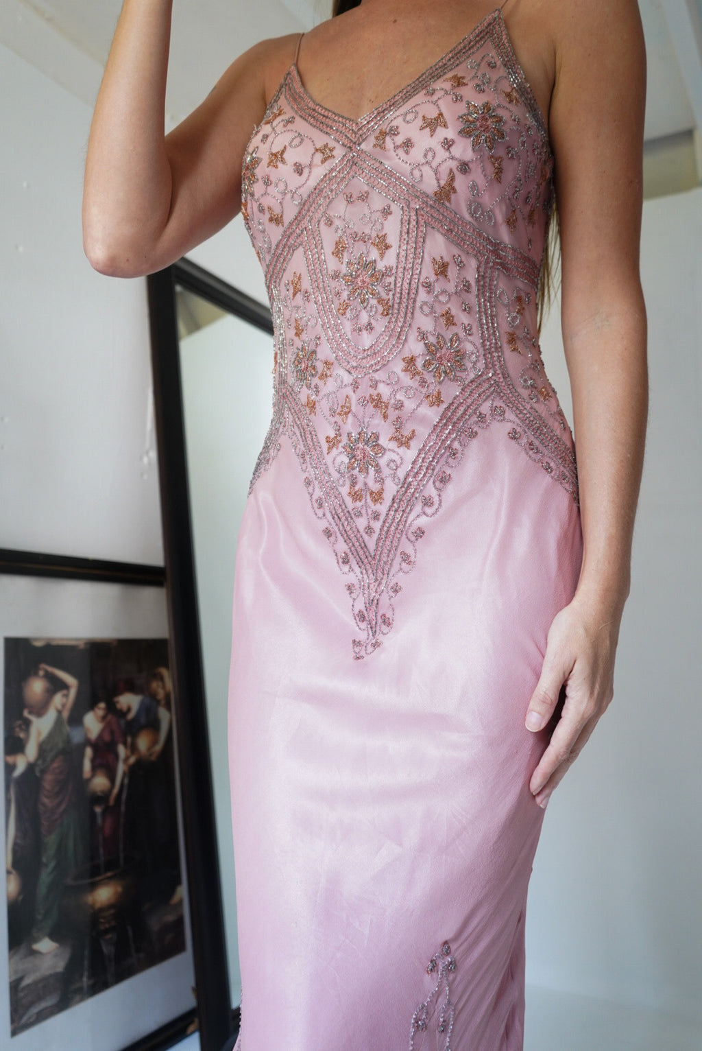 Y2k Light Mauve Beaded Gown