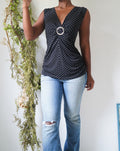 Y2K Monochrome Dot Buckle Detail Top