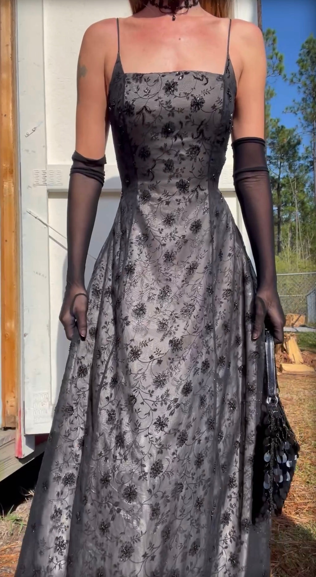 Y2K Burnout Floral Lace Up Back Gown