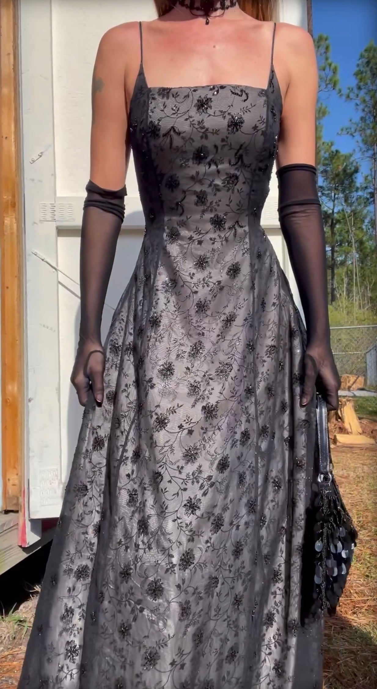 Y2K Burnout Floral Lace Up Back Gown