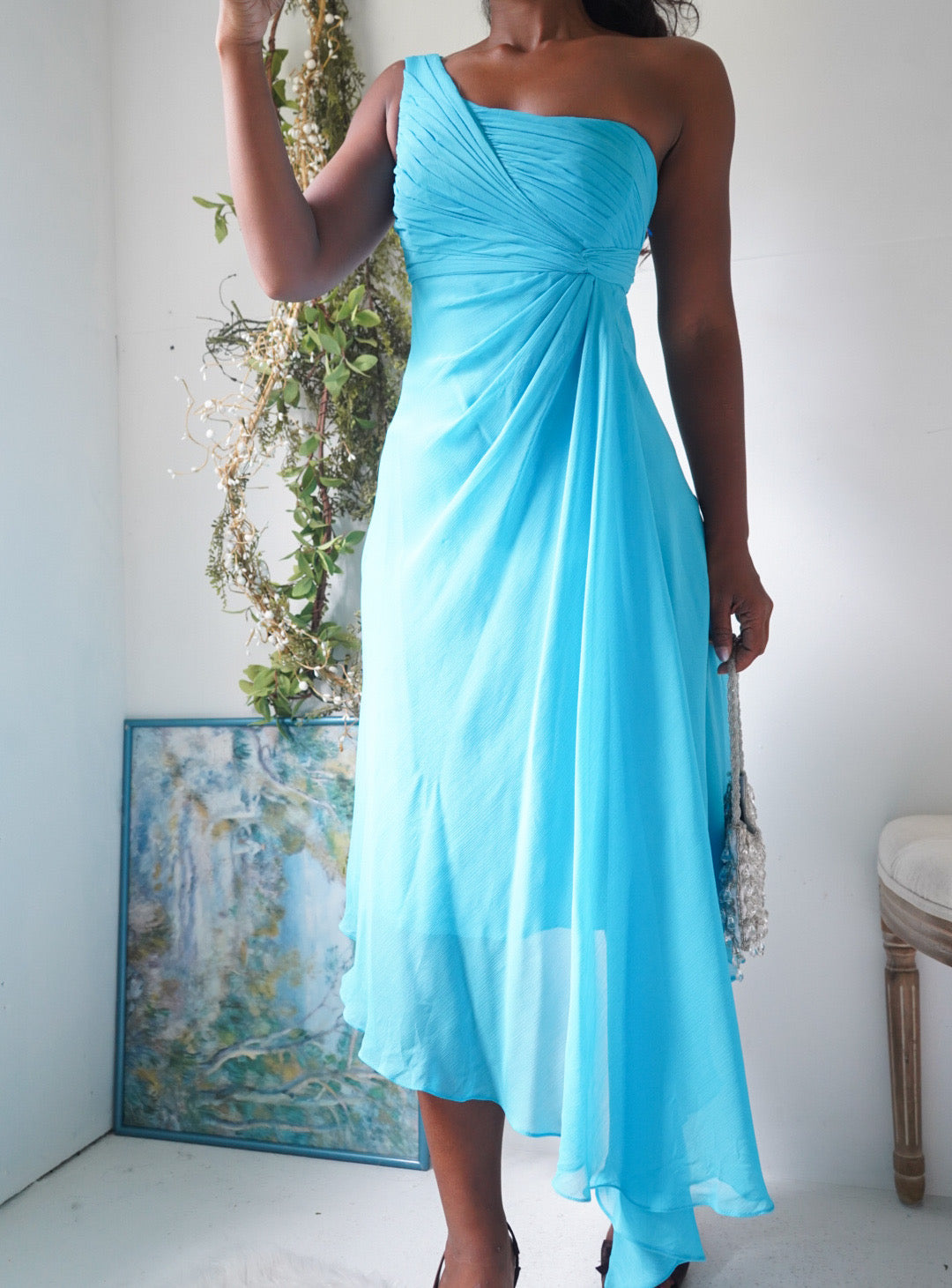 Y2K Turquoise One Shoulder Cocktail Dress