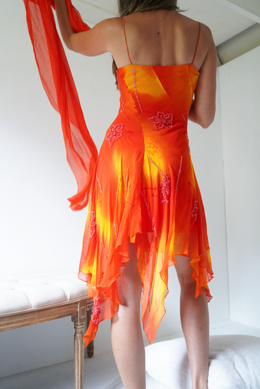 Rare Y2K Sunset Silk Beaded Dress