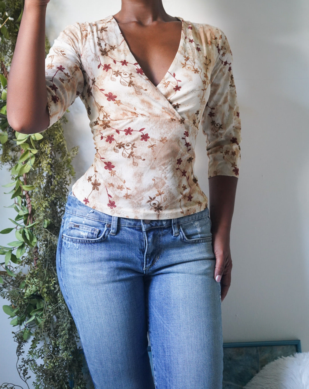 Y2K Boho Floral Mesh Top