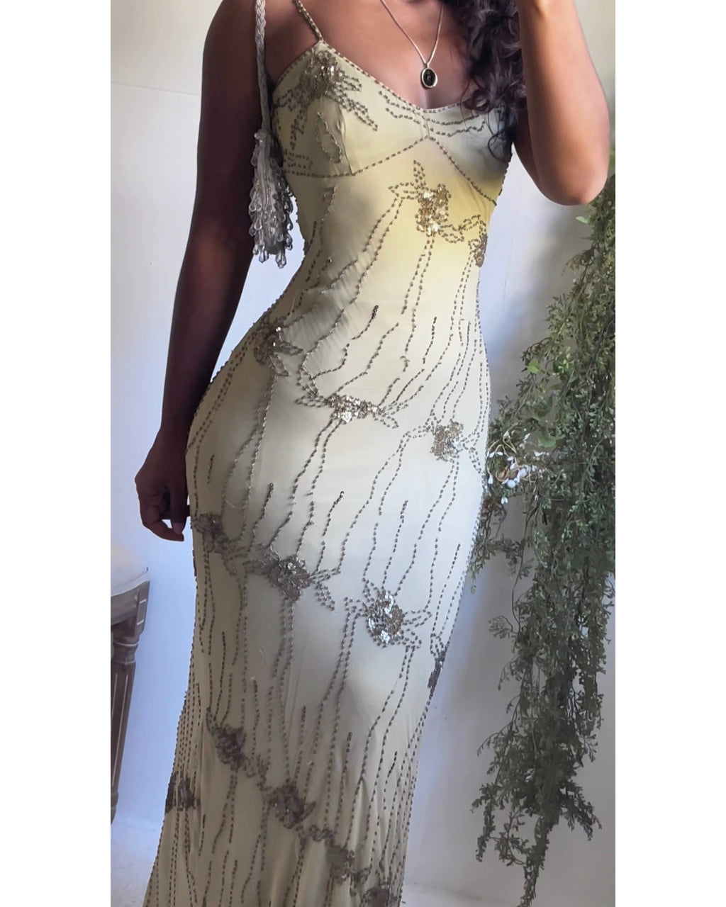 Y2K Sue Wong Beige Beaded Gown