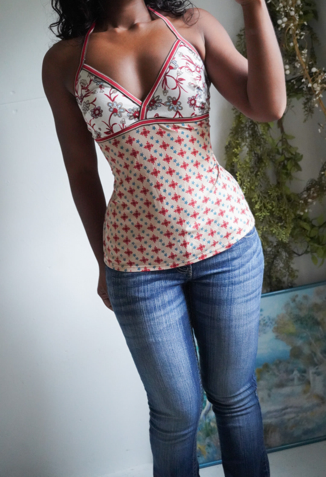 Tan and Red Boho Halter Cami