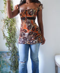 Y2K Off The Shoulder Boho Tie Back Top