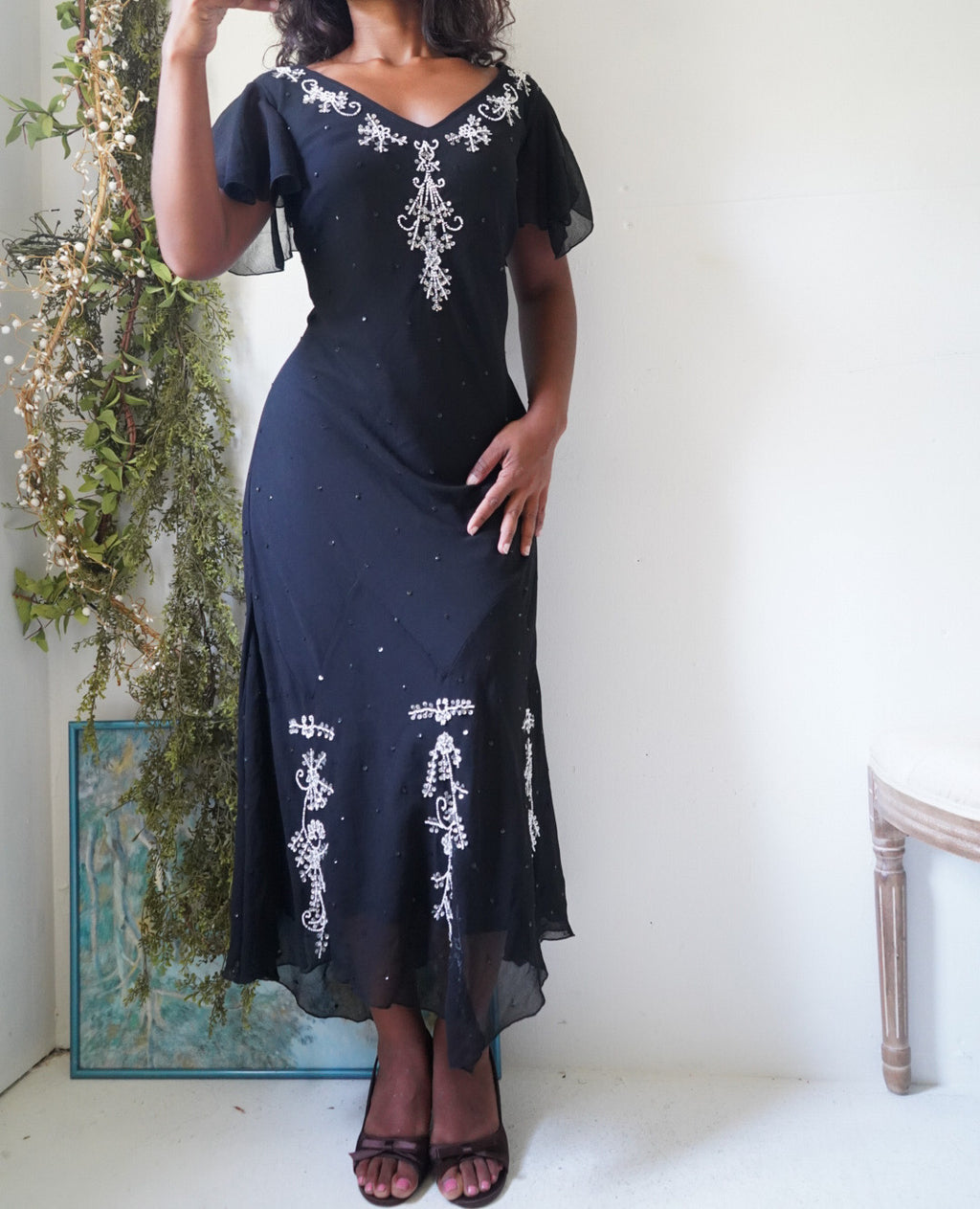 Vintage Y2K Bead Detail Cocktail Dress