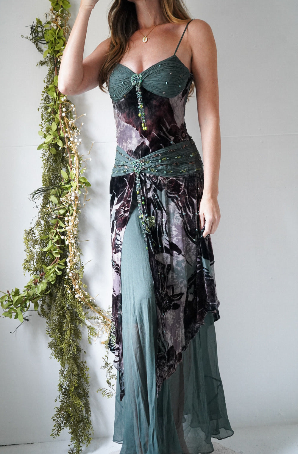 Original Beaded Burnout Silk Gown