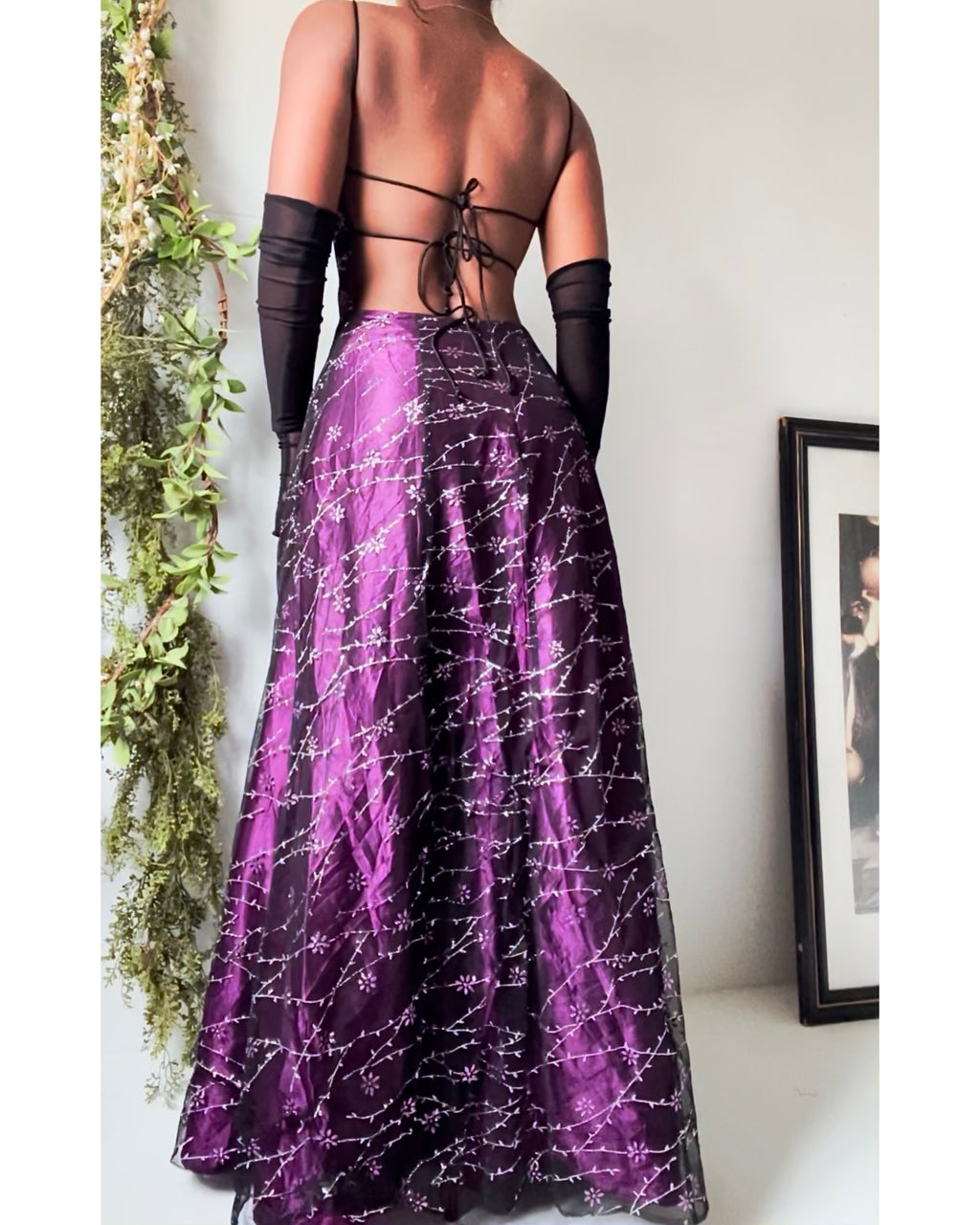 Purple Layered Glitter Floral Gown