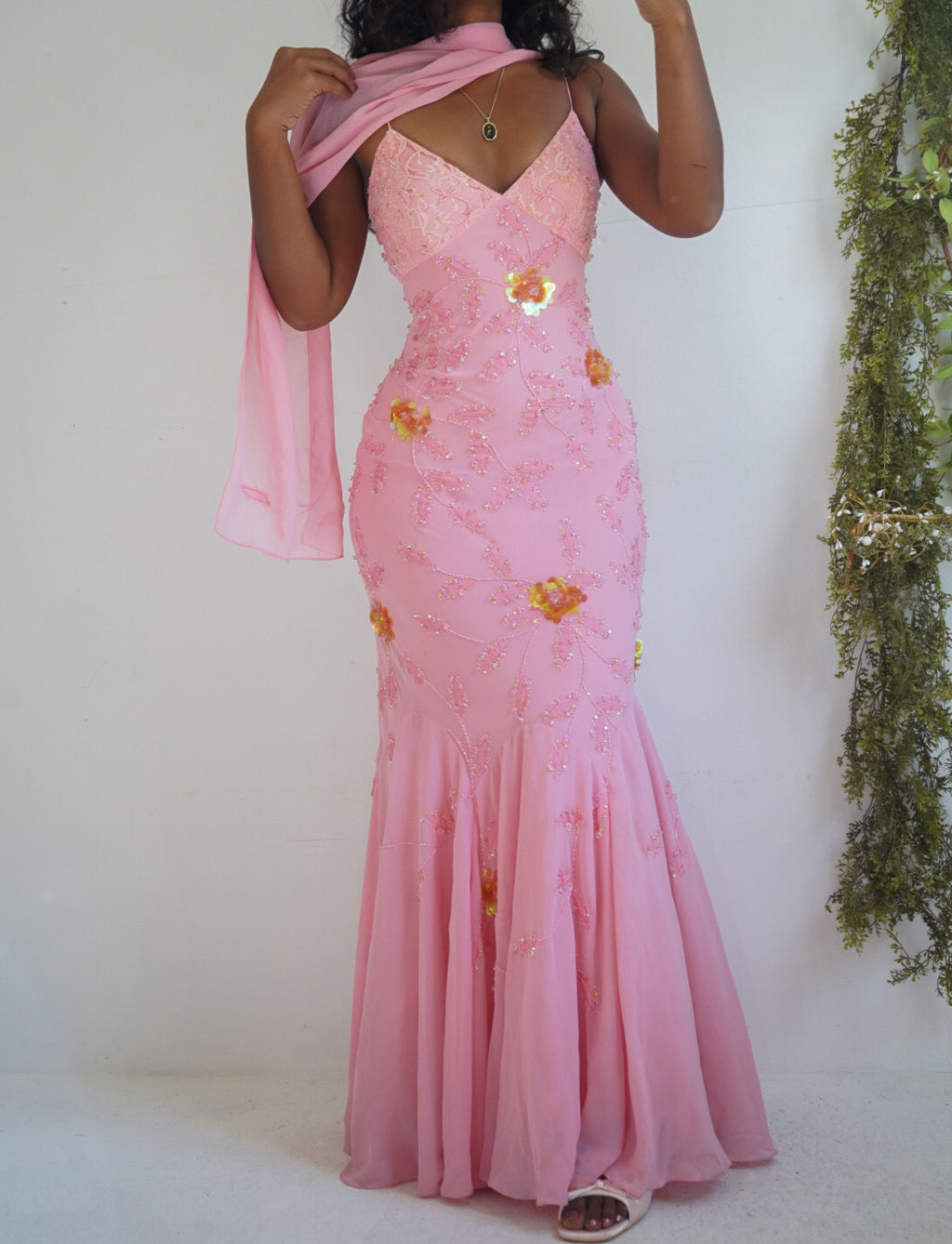 Vintage Pink Beaded and Sequined Gown