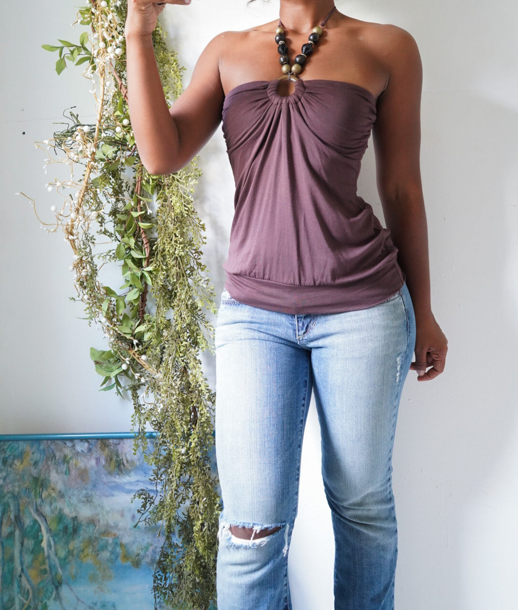 Brown Halter Boho Y2K Bubble Top