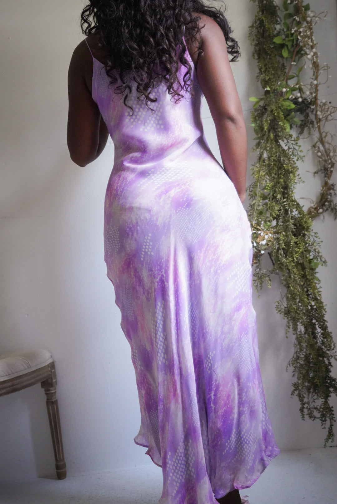 Y2K Abstract Pastel Purple Silk Dress