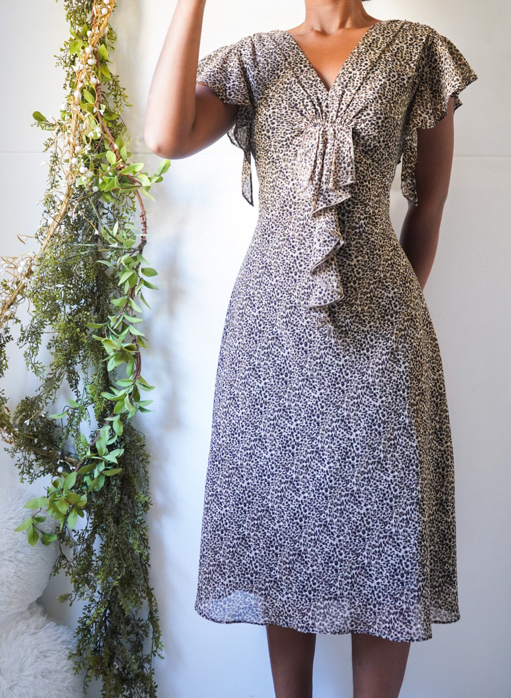 Animal Print Flyaway Sleeve Dress