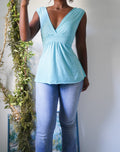 Light Blue and Black Dot Babydoll Top