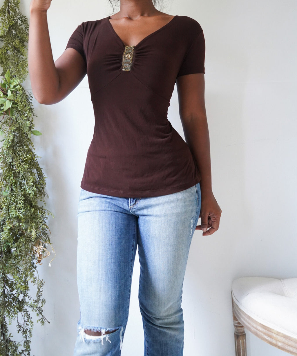 Y2K Staple Brown Boho Tee