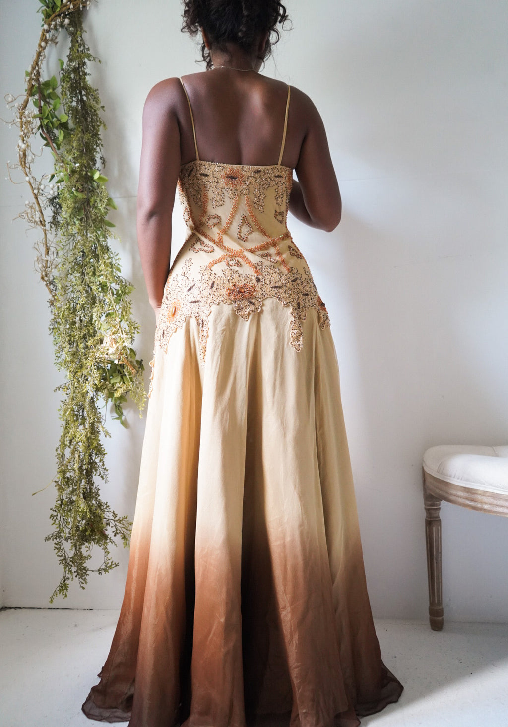 Rare Vintage Y2K Ombre Beaded Silk Gown