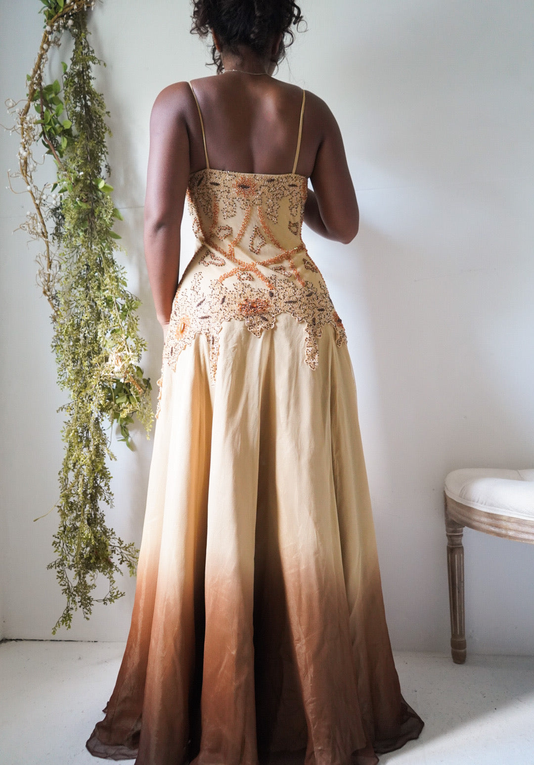 Rare Vintage Y2K Ombre Beaded Silk Gown