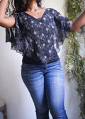 Y2K Black Sequin Detail Poncho Top