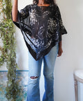 Y2K Monochrome Satin Trim Poncho