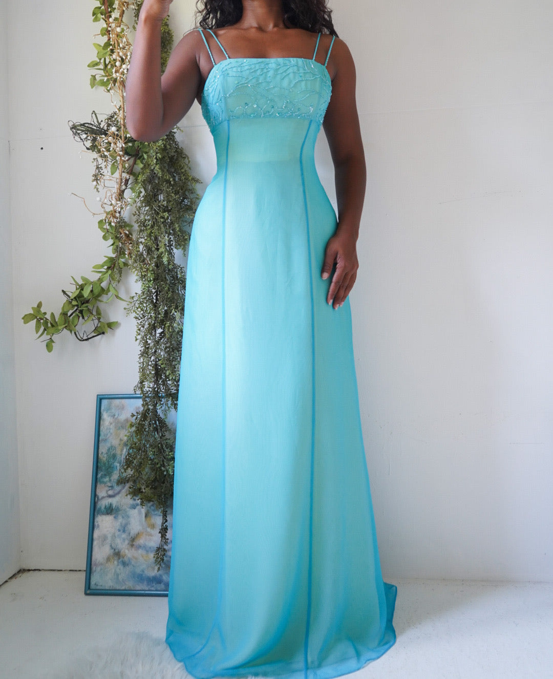 Y2K Turquoise and Yellow Layered Prom Dress