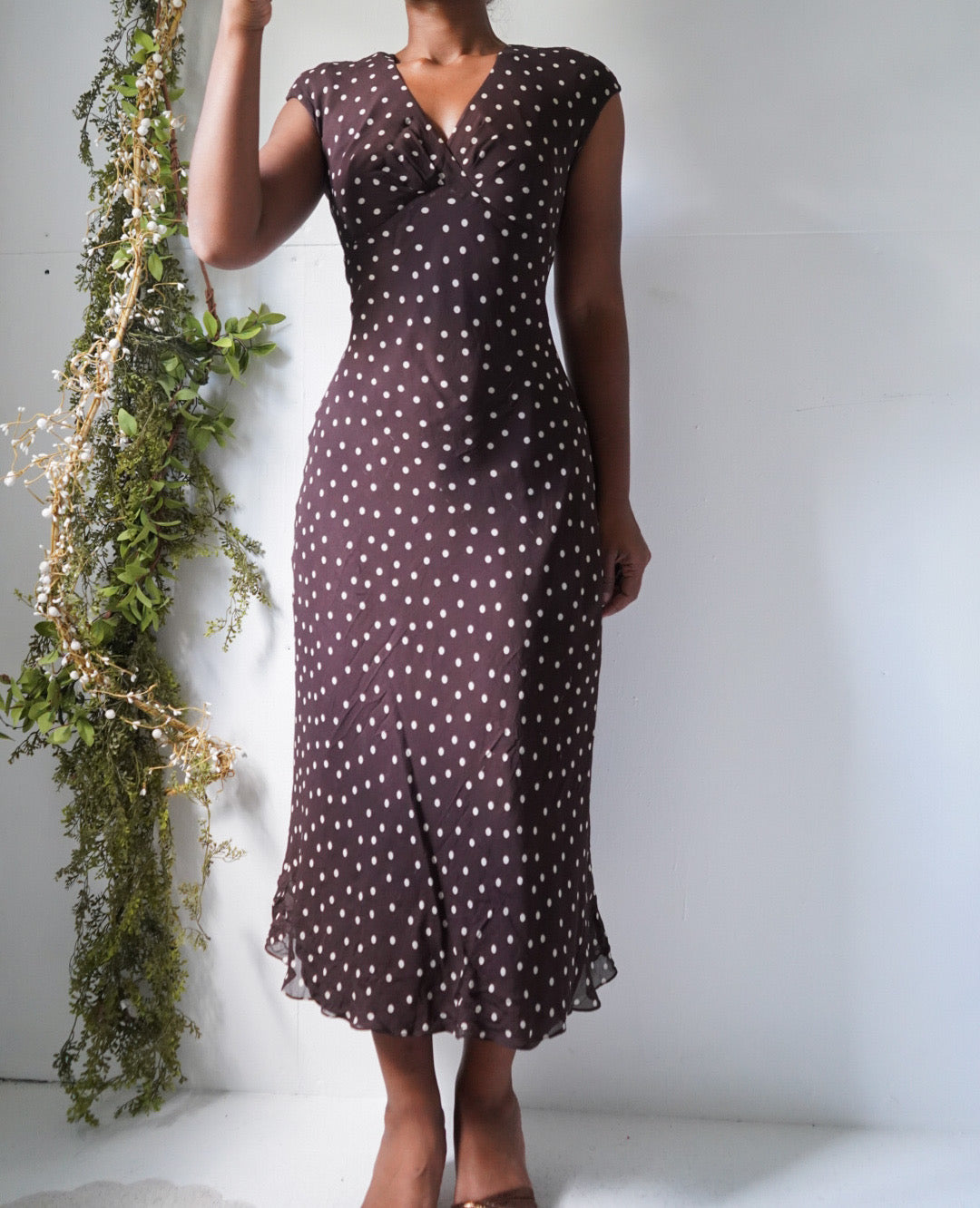 Vintage Y2K Brown Silk Polka Dot Dress Vintage Y2K Brown Silk Polka Dot Dress