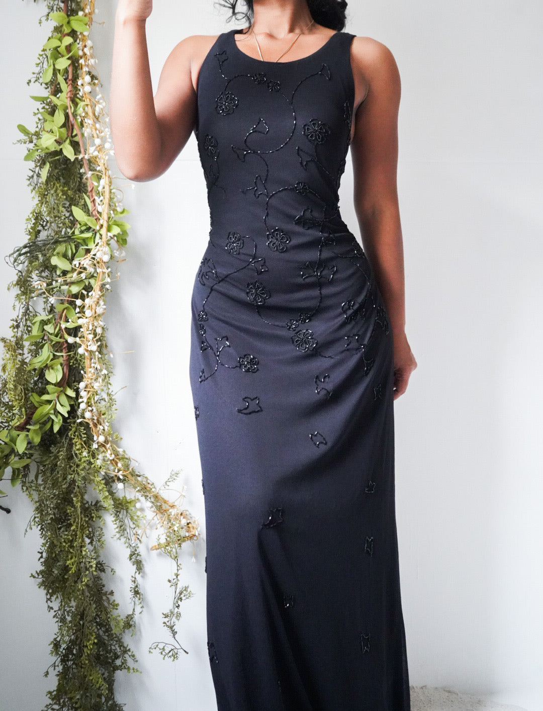 Y2K Beaded Black Evening Dress