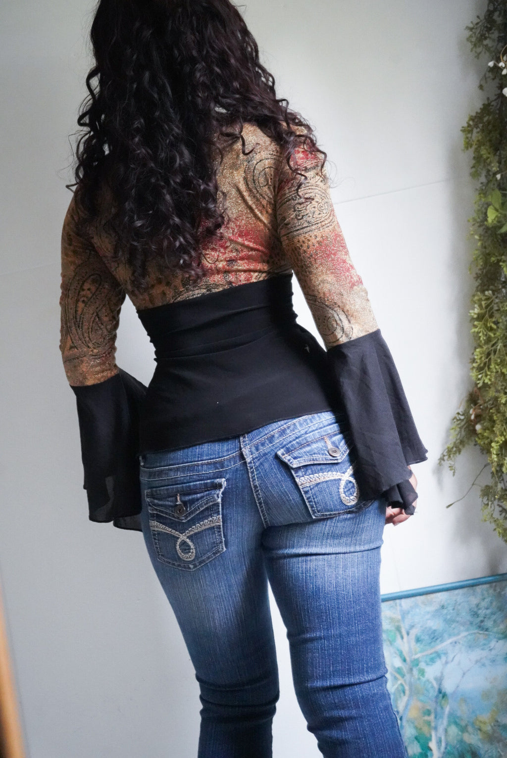 Rare Y2K Layered Split Front Flare Sleeve Top