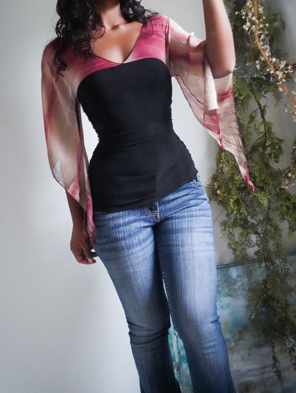 Y2K Ruched Angel Sleeve Top