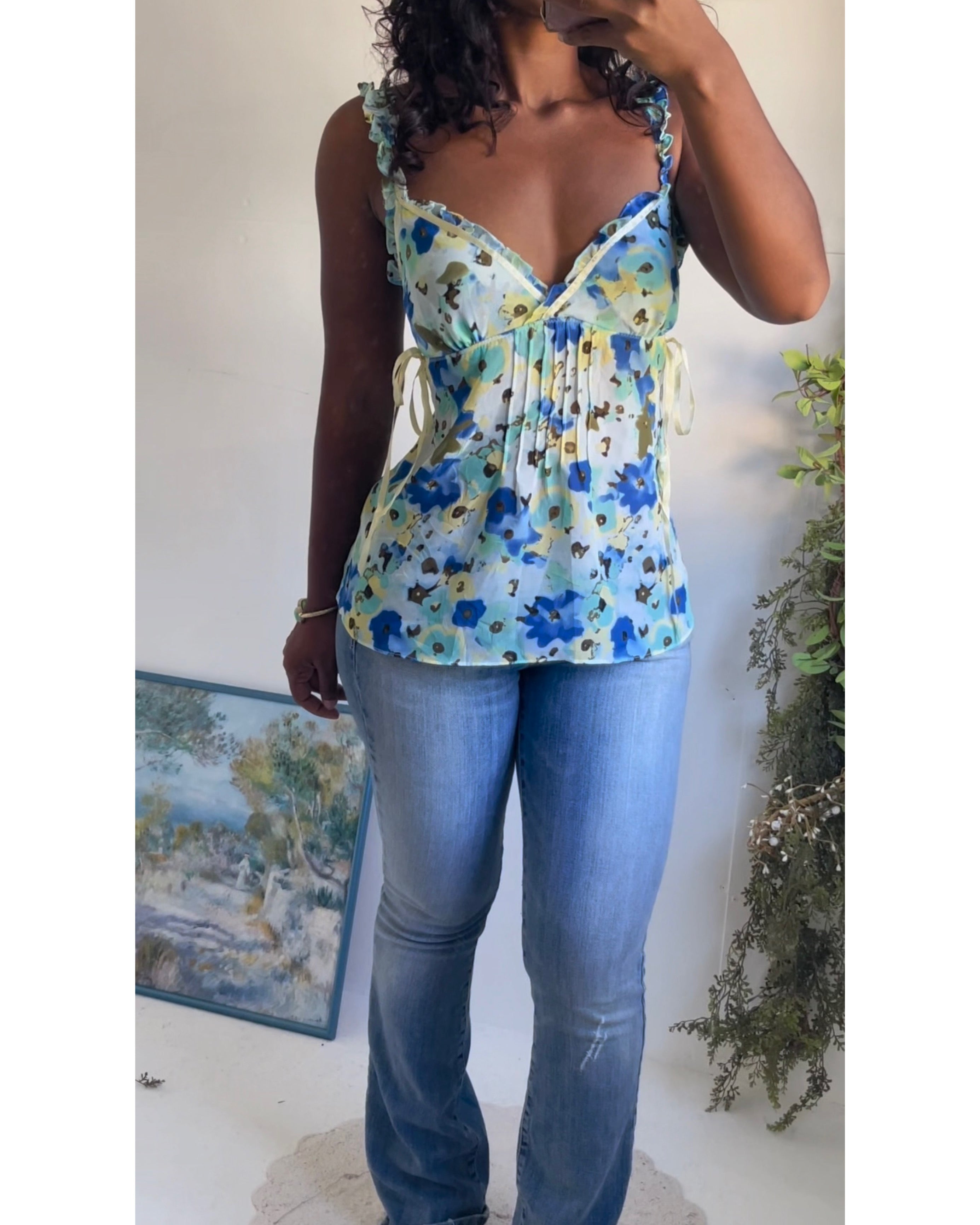 Y2K Watercolor Floral Babydoll Slip