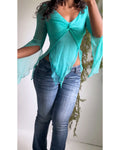 Y2K Teal Chiffon Fairy Top