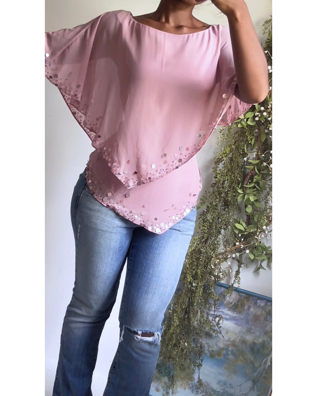Rare Y2K Blush Pink Sequin Trim Top