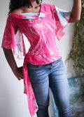 Y2K Bright Pink Tie Hem Cowl Neck Top