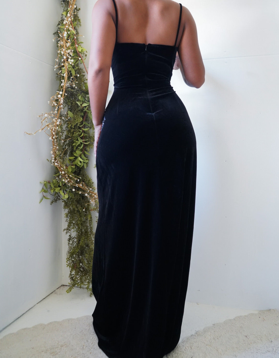 Vintage Y2K Black Velvet Beaded Gown