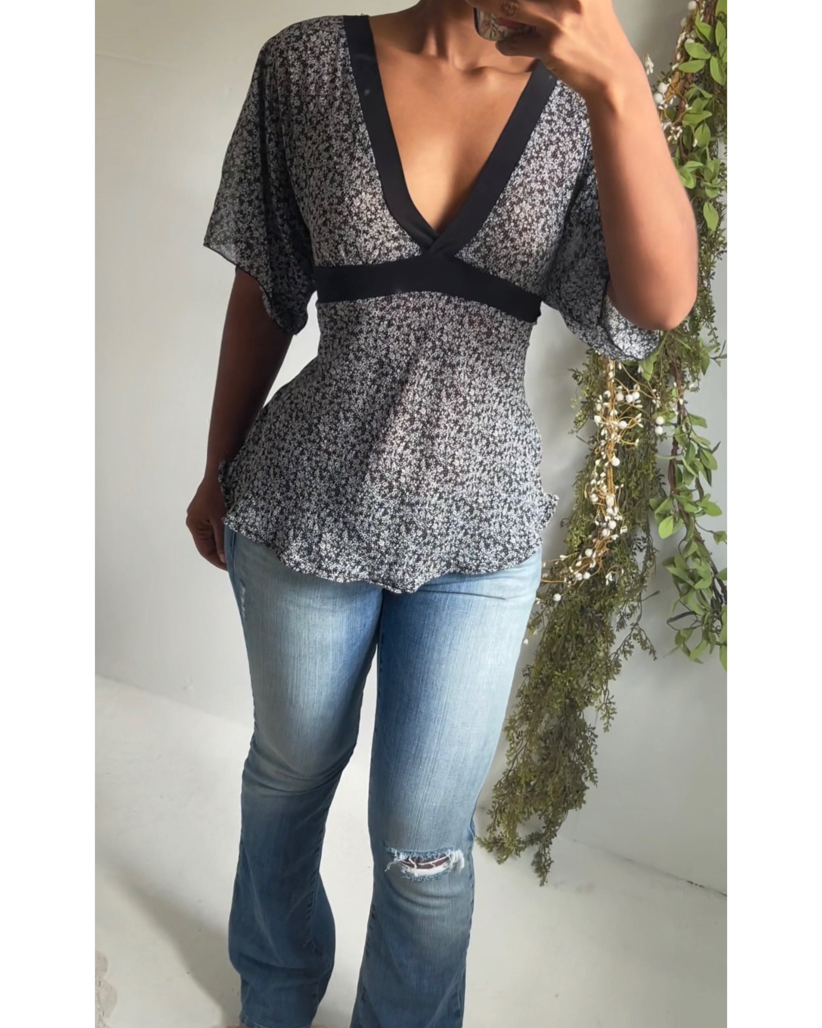 Vintage Y2K Tie Back Monochrome Top