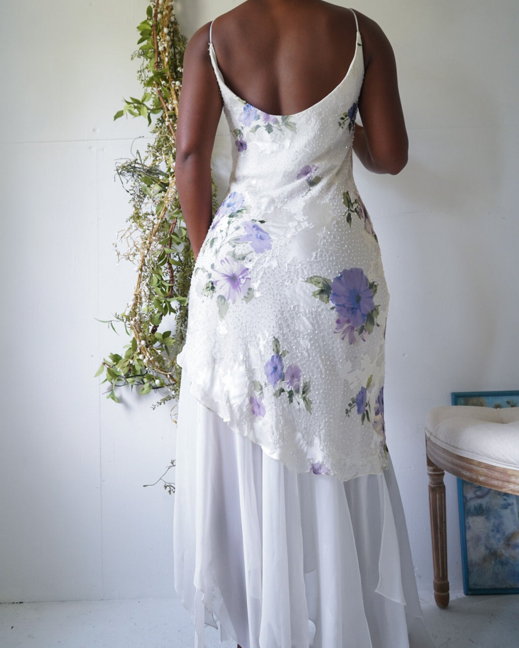 Y2K White Beaded Floral Fairy Gown