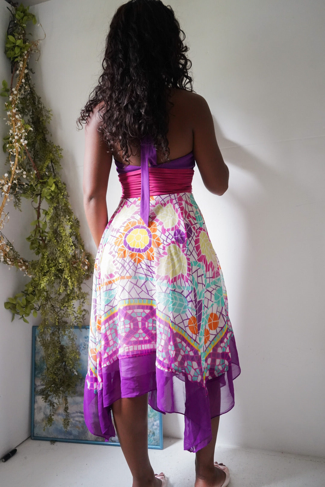 Y2K Hanky Hem Halter Boho Dress