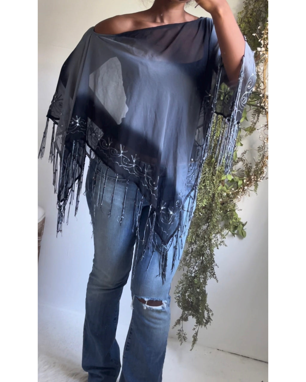 Y2K Ombre Fringe Poncho