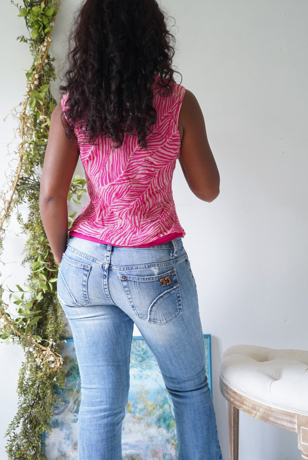 Y2K Silk Zebra Print Beaded Tank