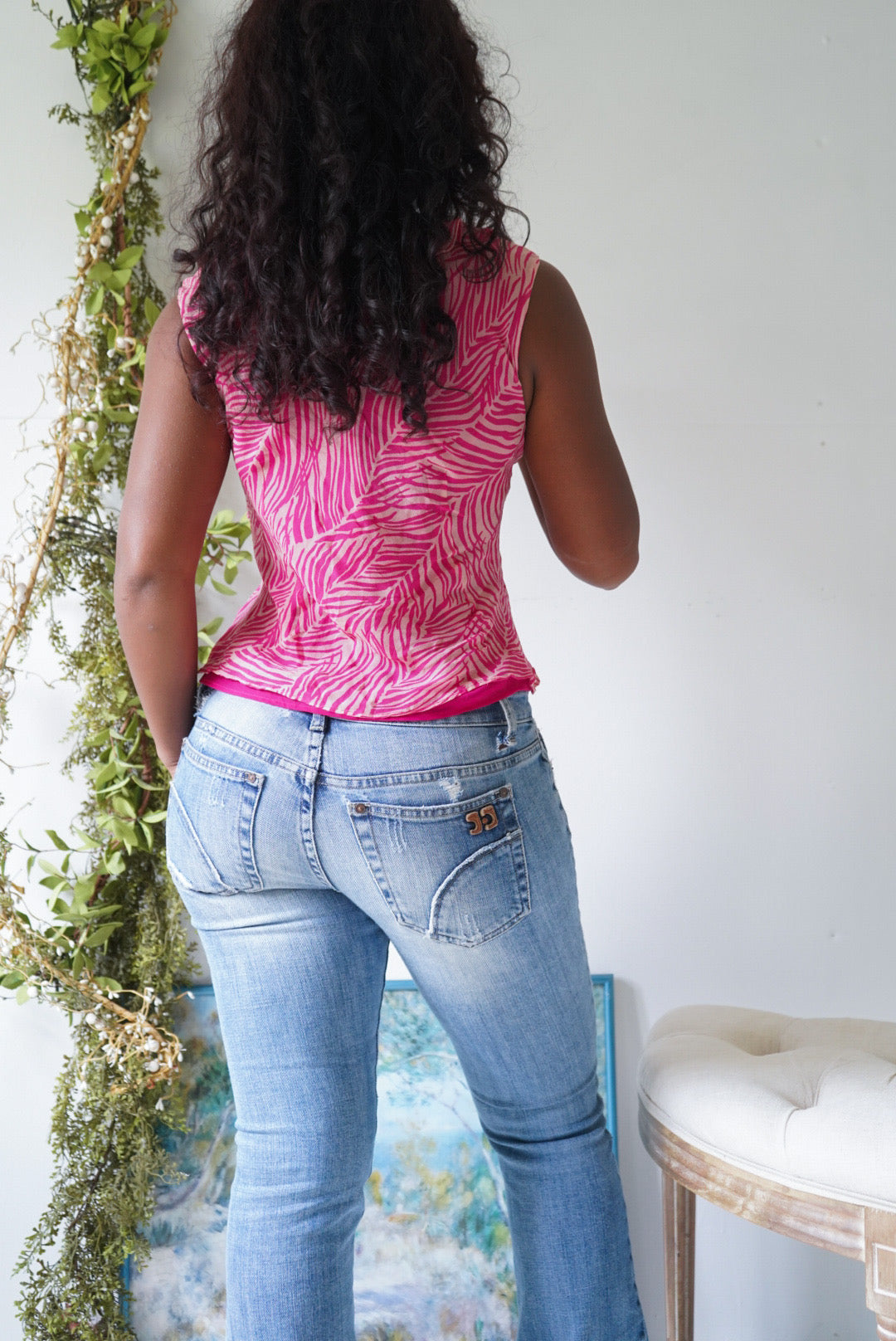 Y2K Silk Zebra Print Beaded Tank