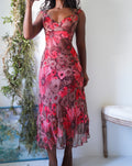 Y2K Watercolor Floral Silk Midi Dress