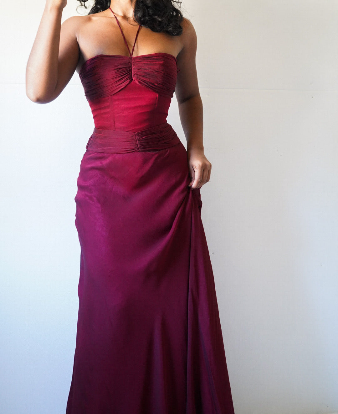 Iridescent Crimson Silk Corset Gown