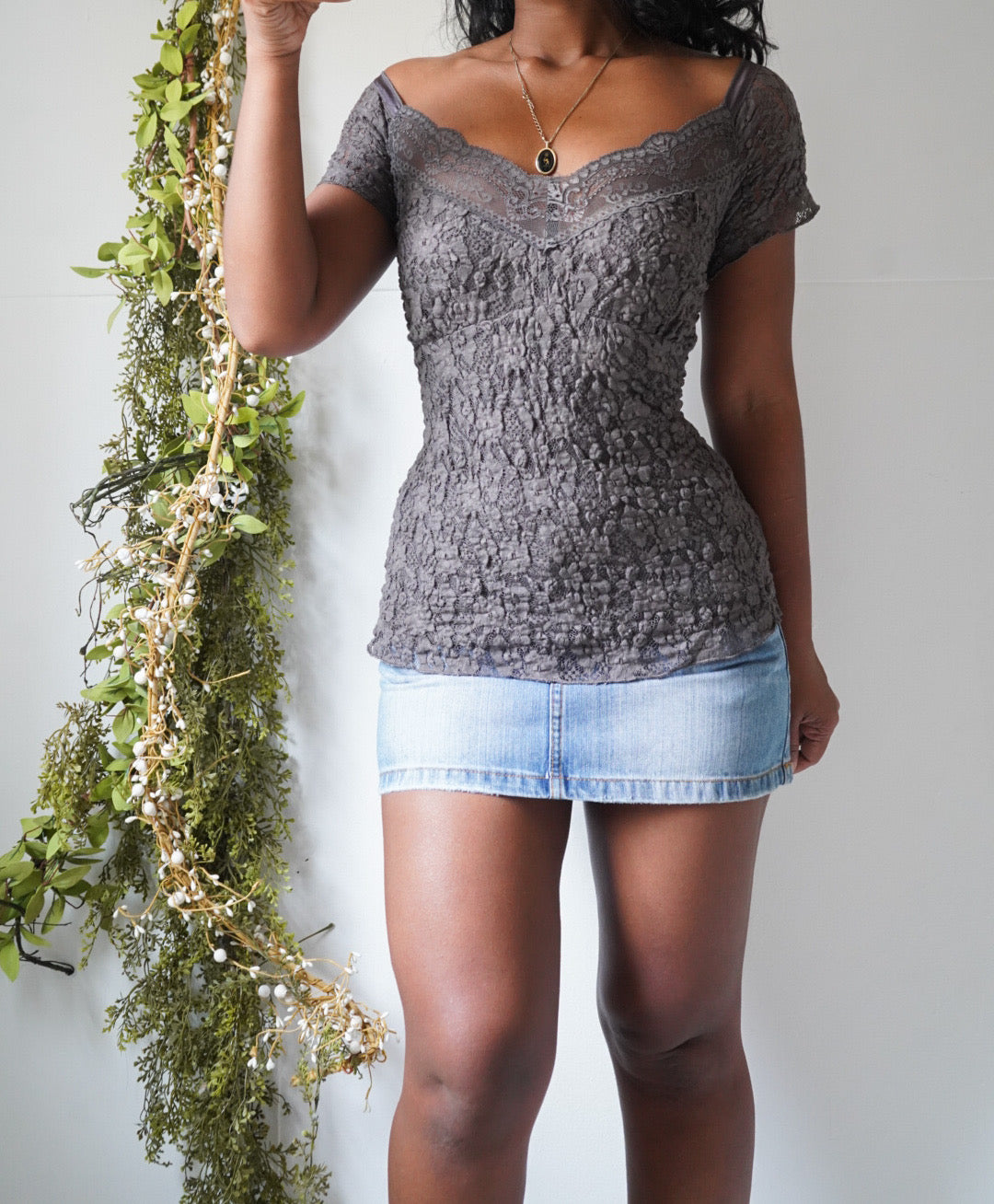 Y2K Off The Shoulder Textured Lace Top