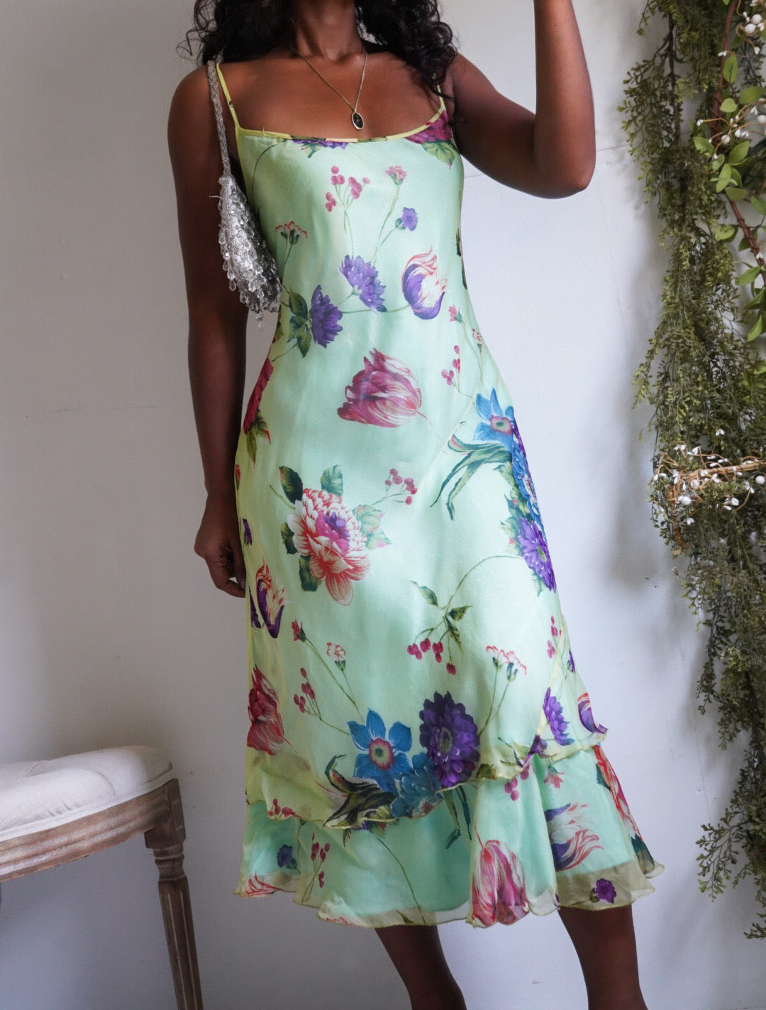 Y2K Fairy Garden Floral Midi Slip Dress