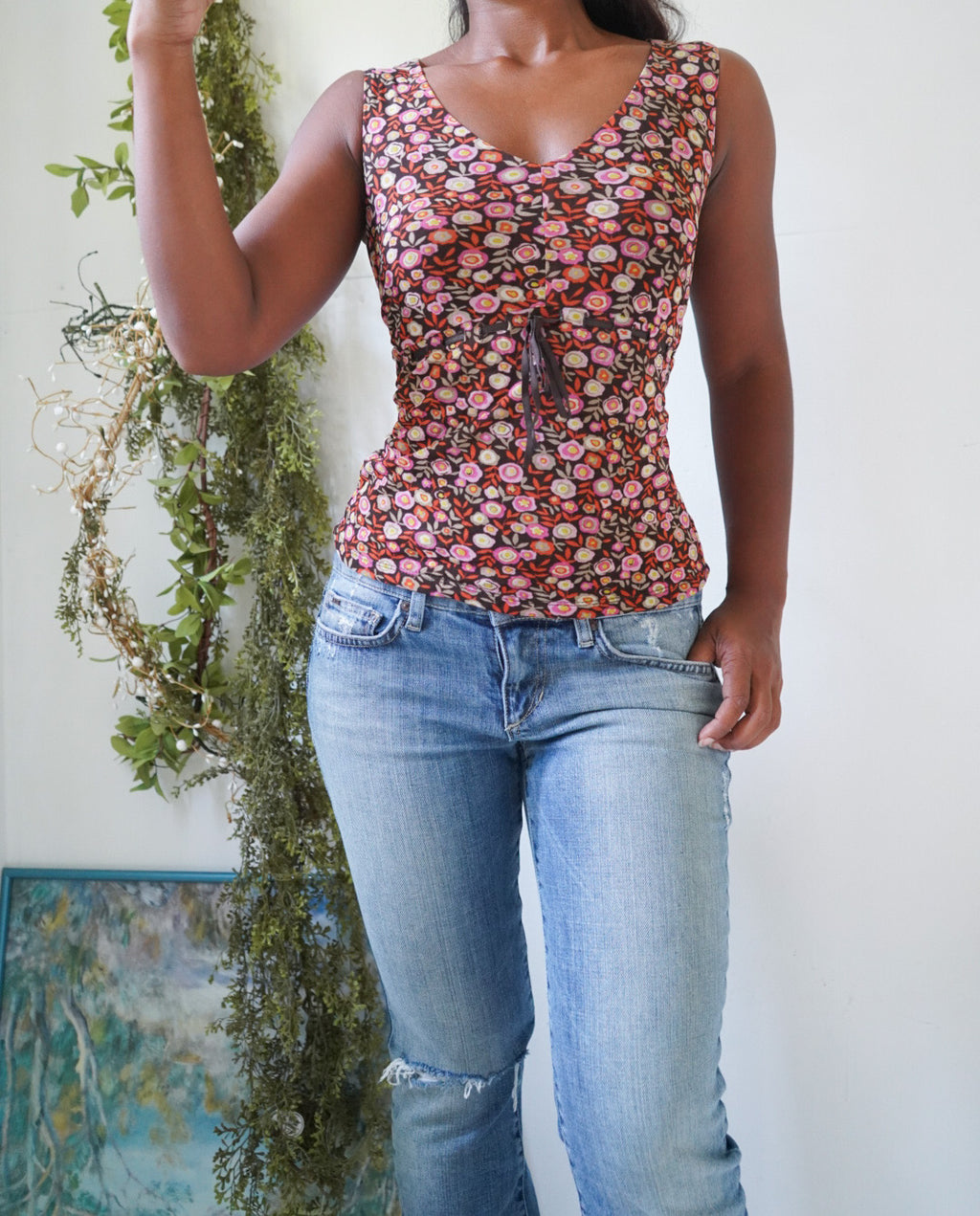 Y2K Ditsy Floral Mesh Tank