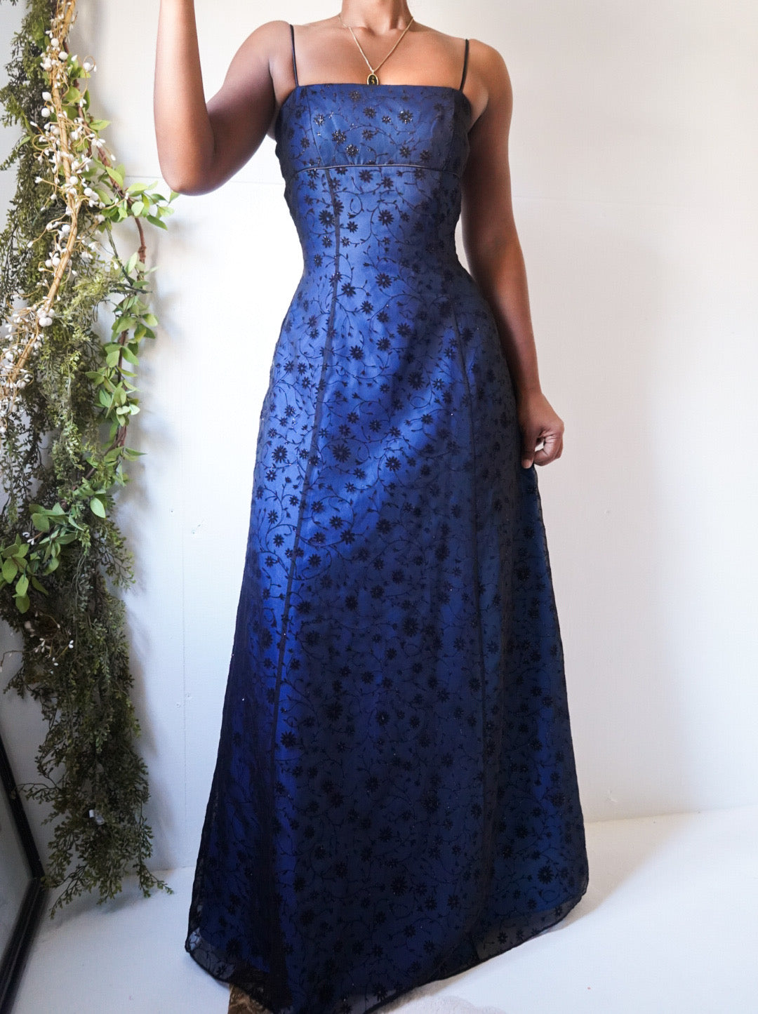 Blue and Black Layer Backless Gown